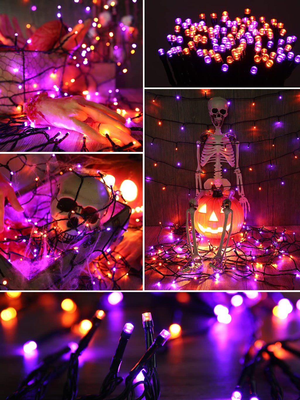 2 Pack Solar Halloween String Lights Total 144ft 400LED Orange-Purple