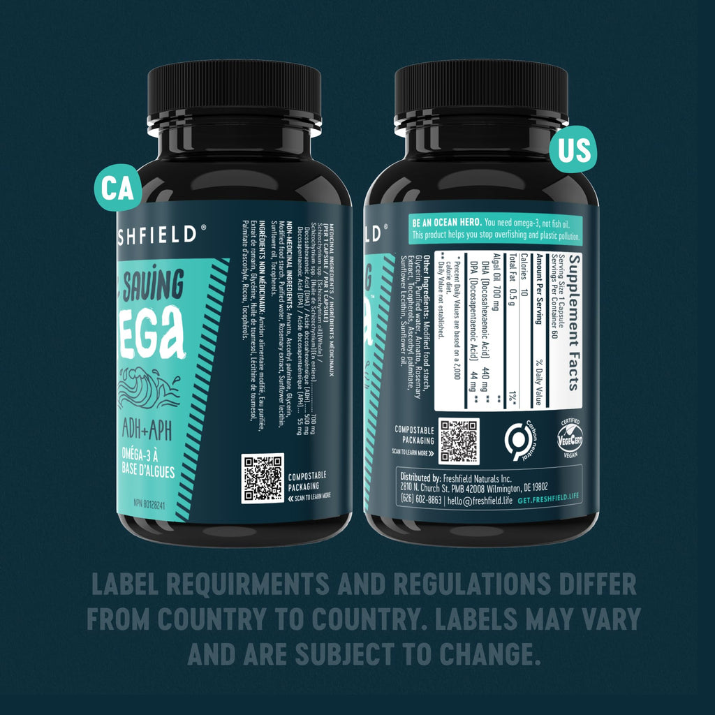 Freshfield Omega 3, DHA Supplements, Potent 1 per Day Formula, Algae (Algal) Oil, Vegan Omega, Ocean Saving Fish Oil Alt, Sustainable, Concentrated DHA per Capsule, w/DPA