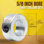 (4-Pack) 5/8” Bore Solid Steel Shaft Collars with Zinc Plated Coating - Durable Shaft Collars Suitable for Machinery and Industrial Use