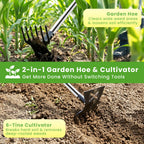 2 in 1 Garden Hoe for Weeding and Cultivator Rake with 57" Long Handle