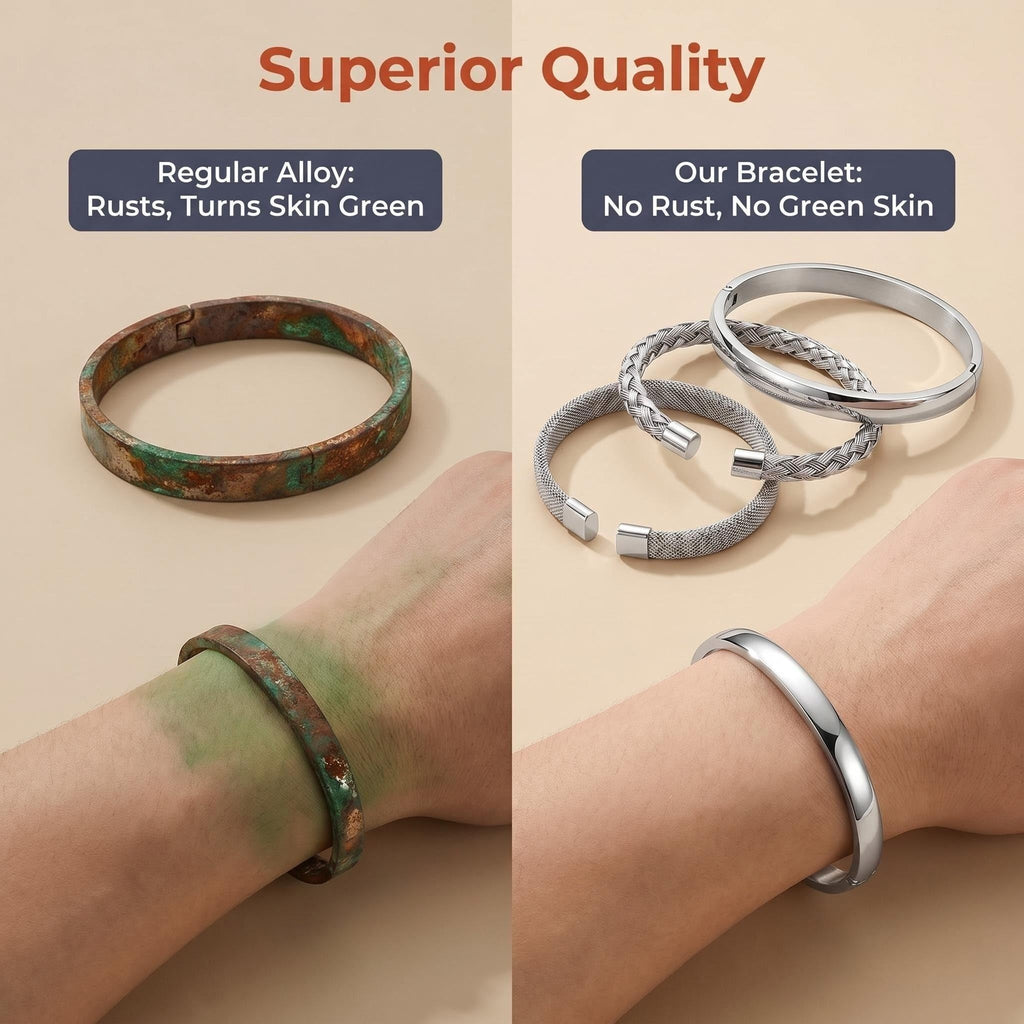 KUDANLONG Silver Cuff Bracelets for Women, Stainless Steel Stackable Bangle