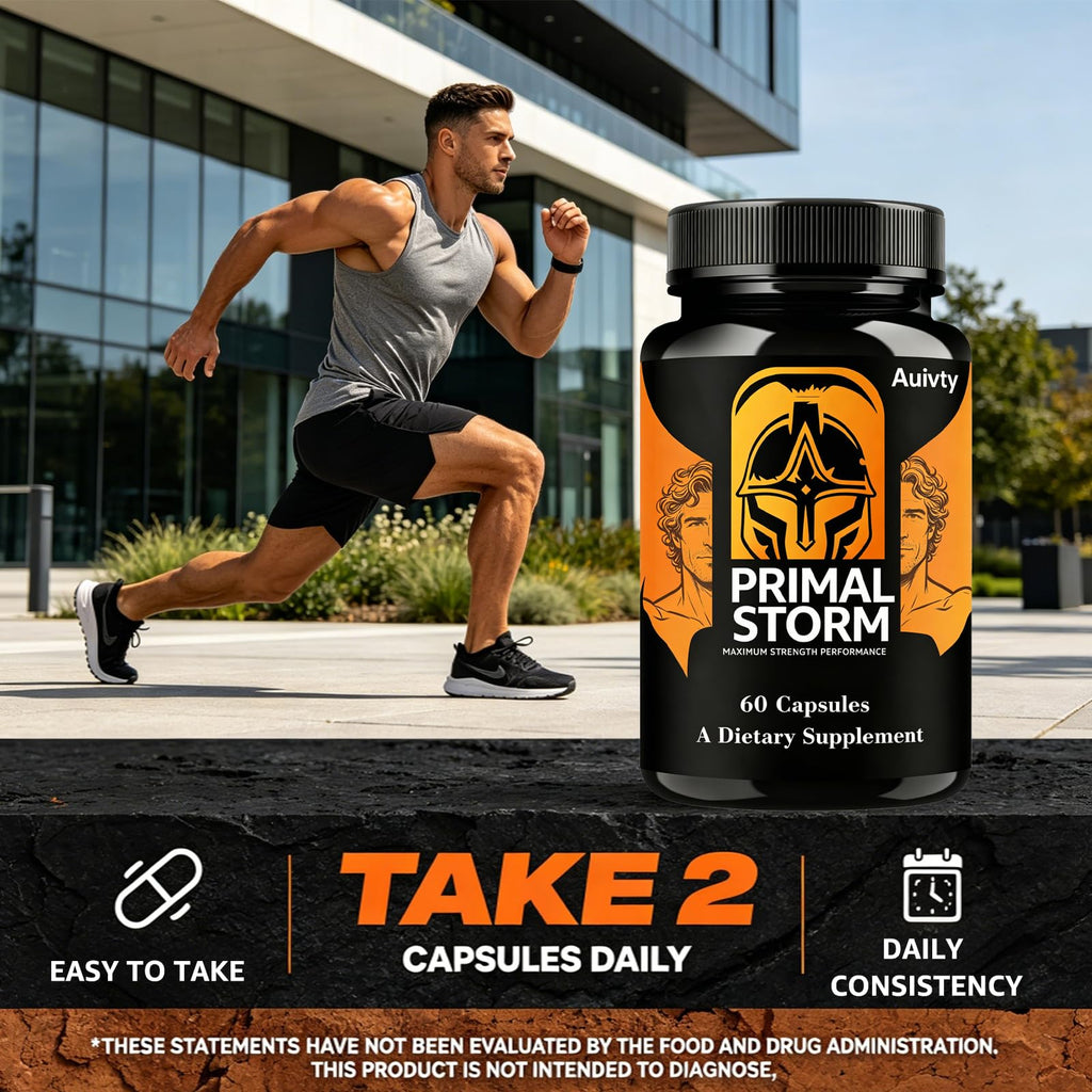 AMZEYE Primal Storm Capsules for Men, Advanced Daily Formula with Natural Ingredients, Maximum Strength Wellness Supplement for Energy, Vitality and Overall Health Support, 60 Capsules
