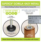 Slipstick Gorilla Outdoor Adjustable Furniture Levelers (8 Pack) Weatherproof Screw in Leg Glides for Chairs, Tables, and Outdoor Furniture Feet, 1-1/8 Inch Slider Glide, 1/4"-20 BSW Thread