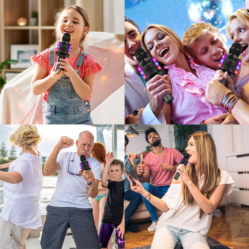 BONAOK Portable Bluetooth Karaoke Mic with Disco Lights for Adults & Kids