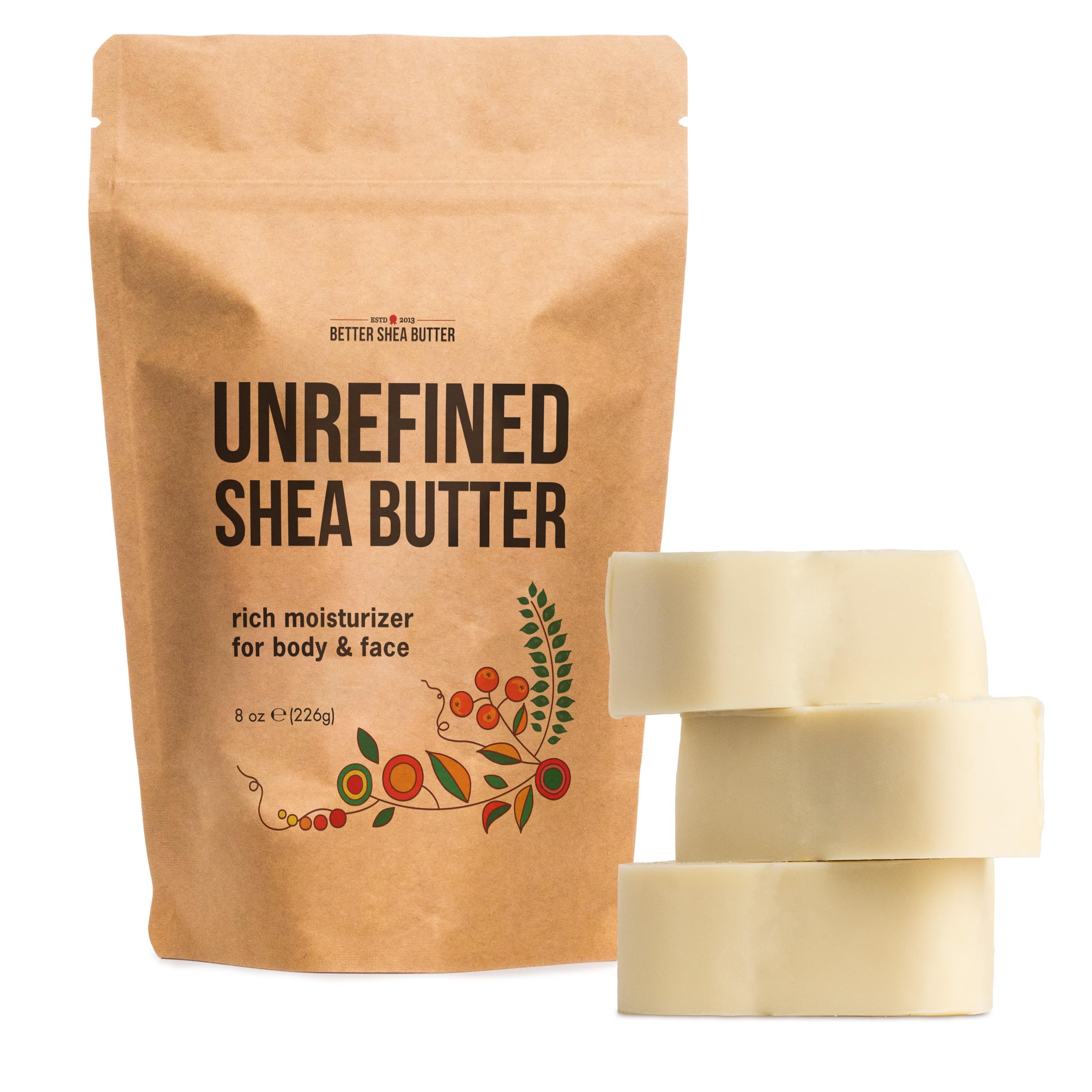 Raw Shea Butter - 100% Pure African Unrefined Shea Butter for Hair | Skin Moisturizer for Face and Body | with Natural Smoky Scent | Use for Soap Base, DIY Whipped Lotion, Lip Balm - 8 oz Block