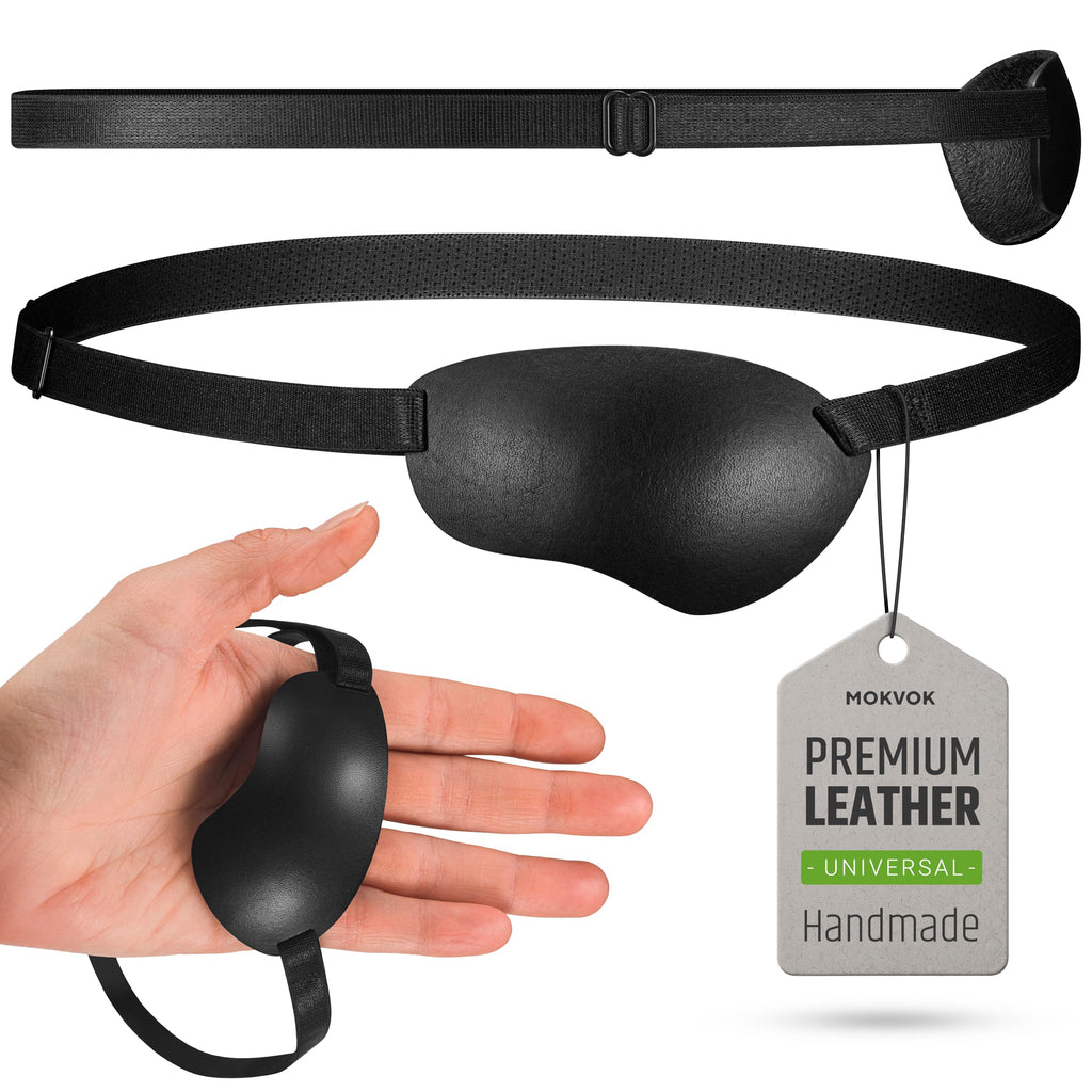 Premium Handmade Leather Eye Patch with Soft Foam Padding, Adult Eye Patch for Men and Women for Lazy Eye Therapy, Cosplay, and Pirate Costume (Black, Left)