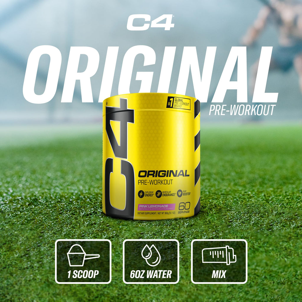 C4 Original Pre Workout Powder Pink Lemonade Vitamin C for Immune Support Sugar Free Preworkout Energy for Men & Women 150mg Caffeine + Beta Alanine + Creatine 60 Servings