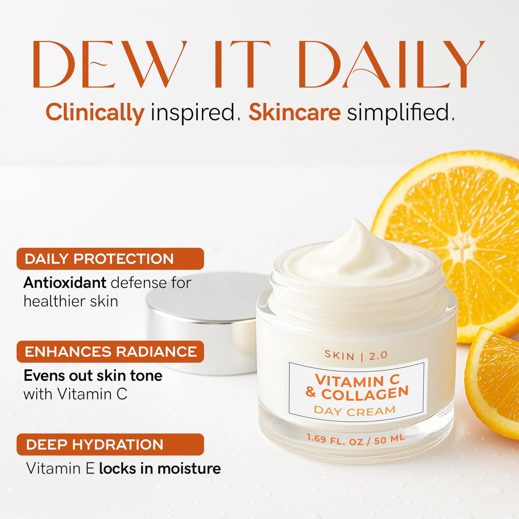 Skin 2.0 Vitamin C & Collagen Face Moisturizer – Hydrating Anti Aging Cream for Smooth & Radiant Skin, Firms & Revives Dull Complexion – Dermatologist Tested, Korean Skin Care, Clean Beauty – 2 Pack