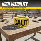 Caution Tape 2 Pack 3 inch x 1000 feet, Bright Yellow w/Bold Black Text, 3" Wide for Maximum Readability Strongest & Thickest Tape for Danger/Hazardous Areas