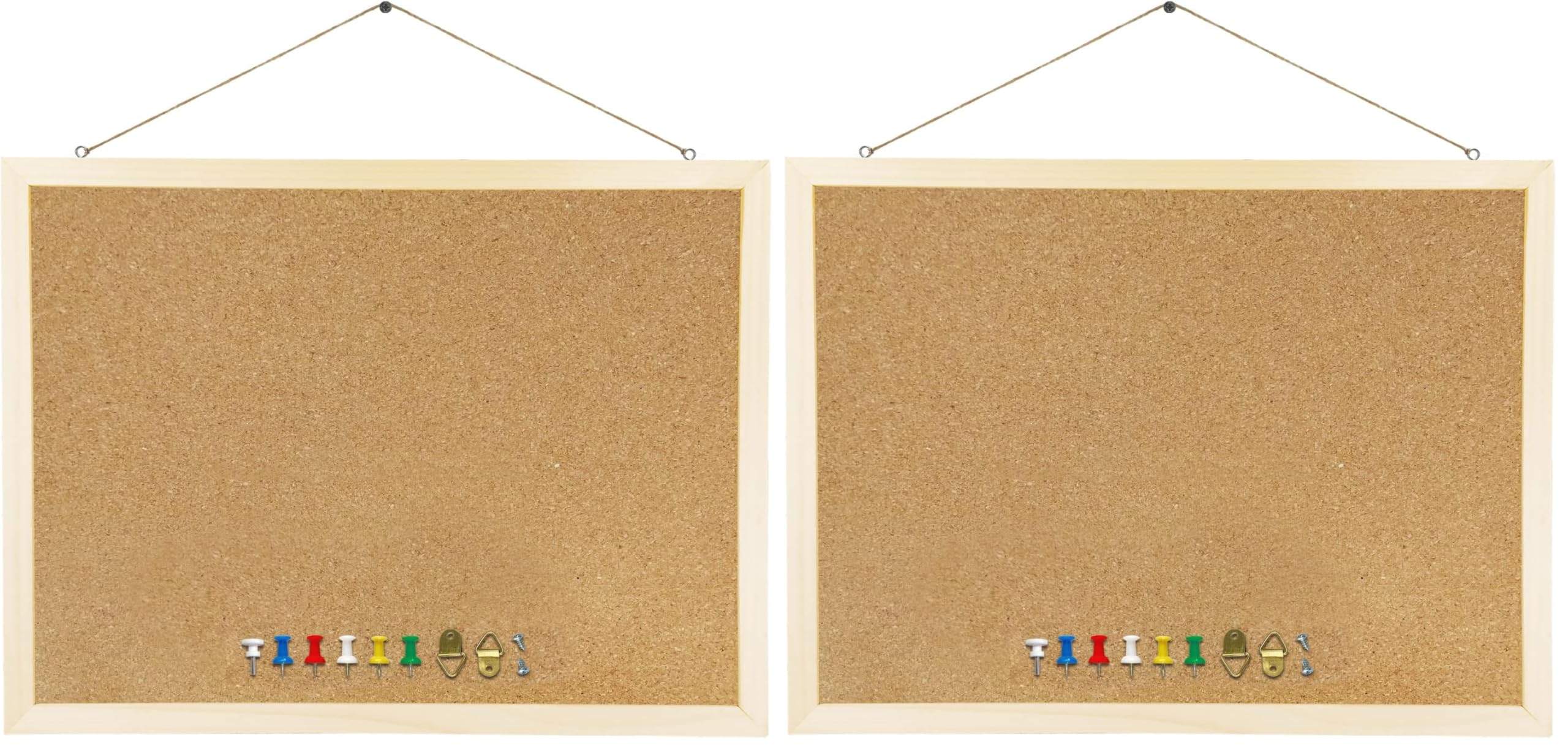 GDMINLO Cork Board Bulletin Board, 15.7"X 11.81" pin Boards for Walls, Oak Wood Finish Frame, Wall Mounted Cork Board for Office Home and School(Pins, Eye Bolts, gaskets, Screws) (Pack of 2)