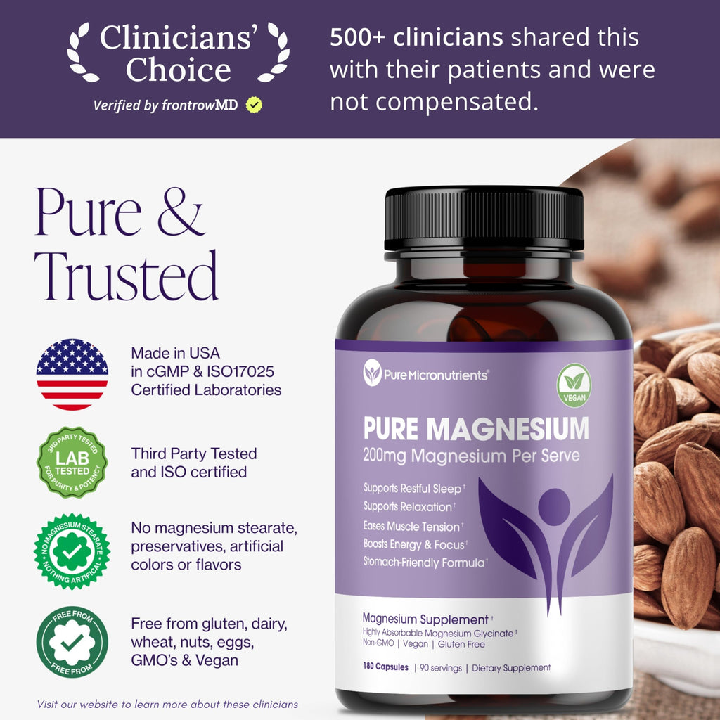 Pure Magnesium Glycinate Supplement – Highly Absorbable Chelated Magnesium to Support Sleep, Muscle & Nerve Health, Energy, Relaxation & Bone Health – 200mg Per Serving, 180 Capsules
