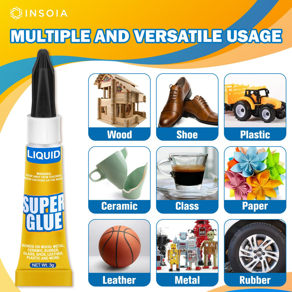 INSOIA Super Glue Liquid Clear, 24 x 3g, All Purpose Single-Use