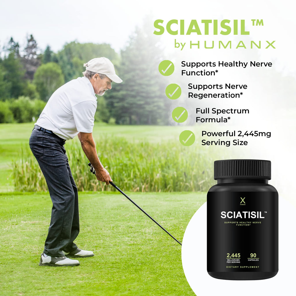 HUMANX Sciatica Focused Formula - Nerve Support Supplement with Stabilized R-Lipoic Acid for Extra Strength - Vitamins Promoting Healthy Back, Hips, Leg, Feet - Neuropathy Supplements - Sciatisil