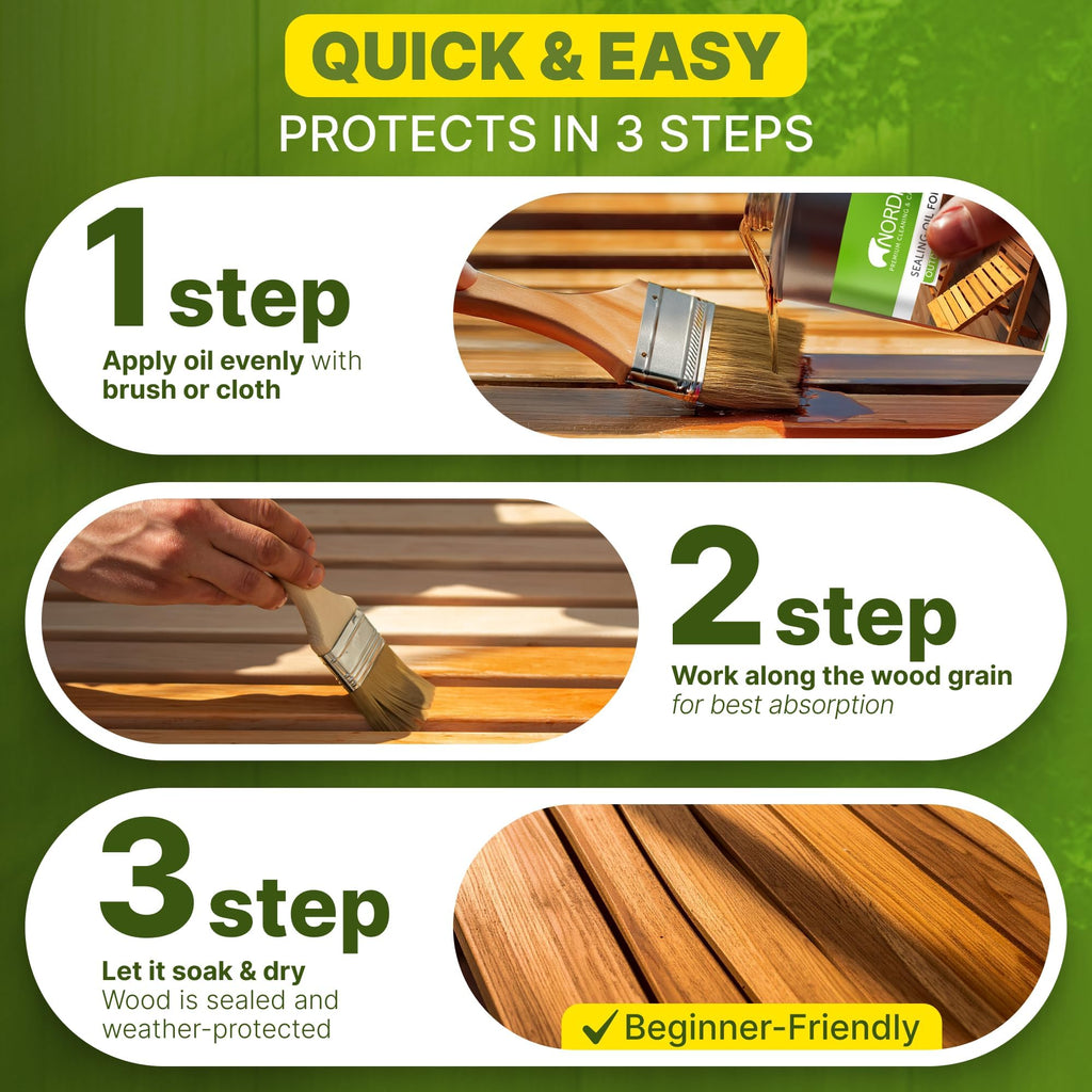 Nordicare Teak Oil for Outdoor Furniture, 16.9 Oz – Outdoor Wood Oil & Sealer for Teak, Acacia, Oak & More, Helps Restore Weathered Wood and Protect Against Drying, Easy to Apply