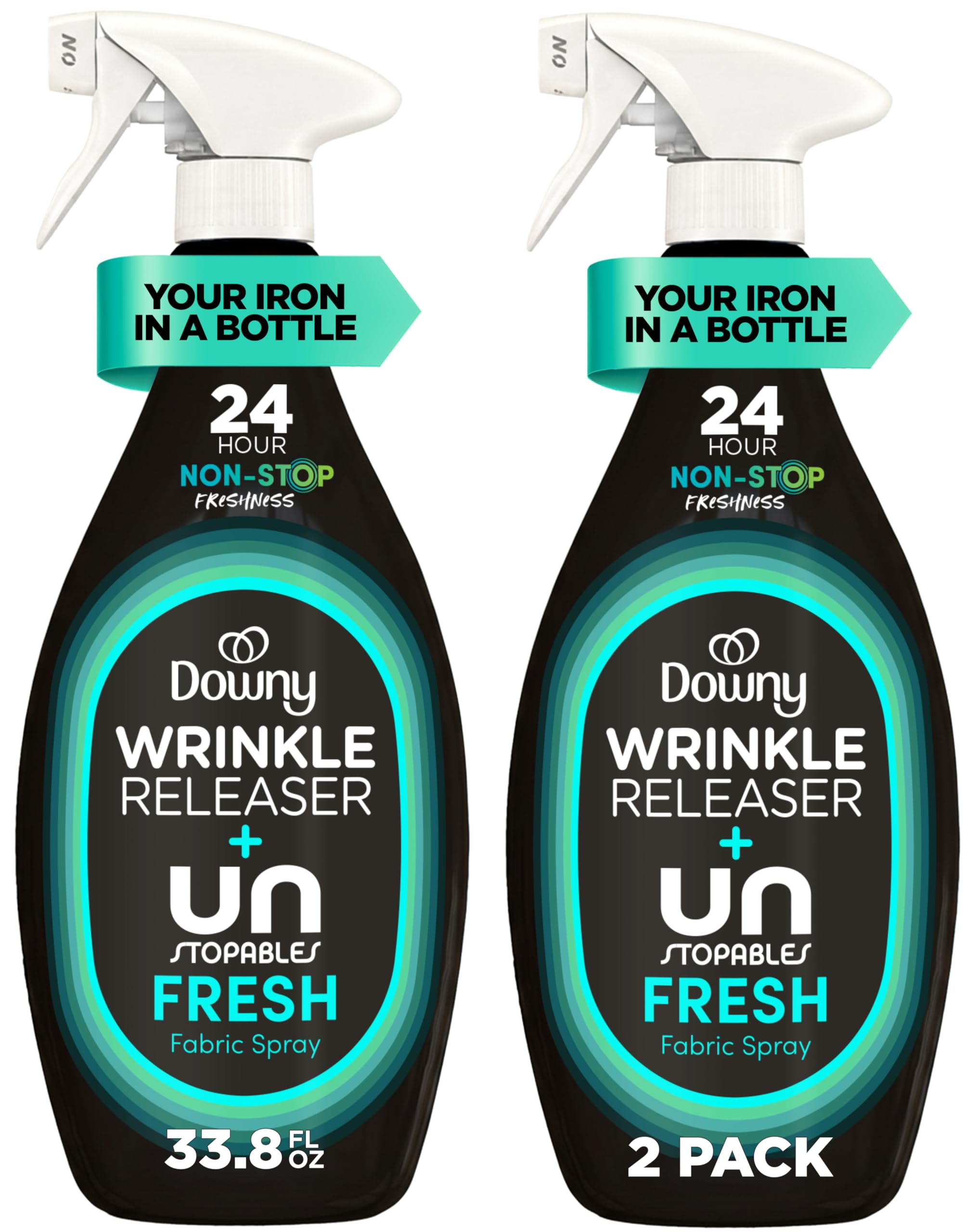 Downy Wrinkle Releaser Spray, All In One Wrinkle Release Spray, Odor Eliminator, Static Remover, Fabric Refresher & Ironing Aid for Clothes, 33.8 Fl Oz (Pack of 2), Light Fresh Scent