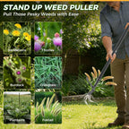 RexWeed Stand Up Weed Puller Tool, 46" Adjustable All-Metal Long Handle Weeder with 4-Claw Steel Head, Remove Weeds by Roots Without Bending or Kneeling, Heavy Duty Garden Tool Back & Knee Friendly