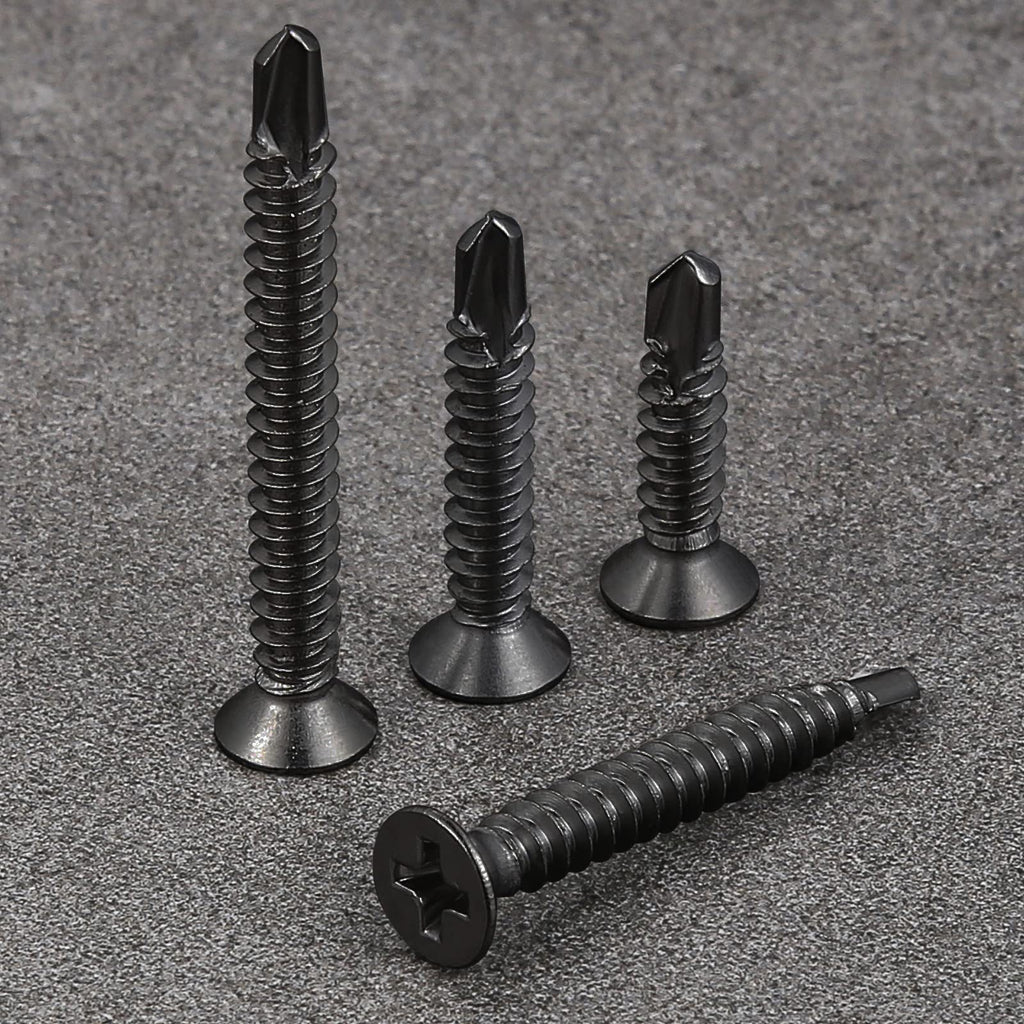 Wensilon（500pcs）#8×5/8”for Sheet Metal Self-Tapping Screws 410 Black Stainless Steel Flat Head High-Strength Quick self-Drilling Screws