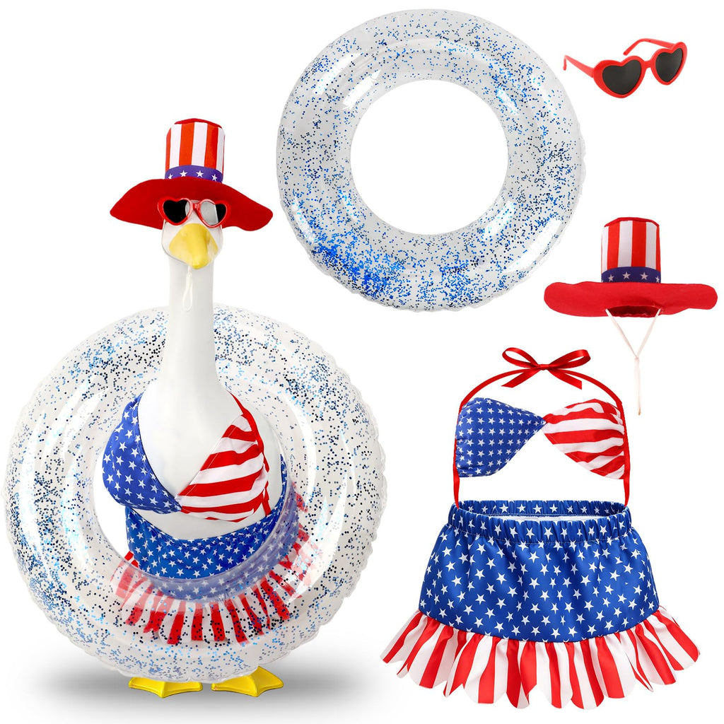 BOARDFEB 4-Piece Patriotic Porch Goose Outfit Set, Summer Goose Independence Day Clothes Sculpture Clothes for 23 Inches Porch Goose Garden Lawn Decoration