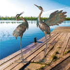 Oritty Crane Statues for Garden Decor, Metal Crane Yard Art Statues, 2PCS