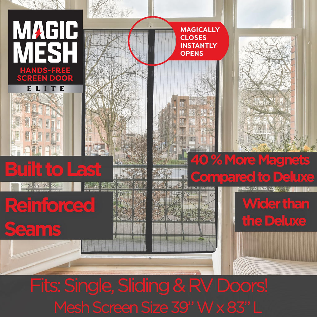 Magic Mesh Elite | Magnetic Screen Door, Heavy Duty, Magnetic Closure, Door Net, Patio Screen, Sliding Door Screen, Bug Screen for Doorways, Kid & Pet Friendly | Size 39" x 83" (Pack of 2)