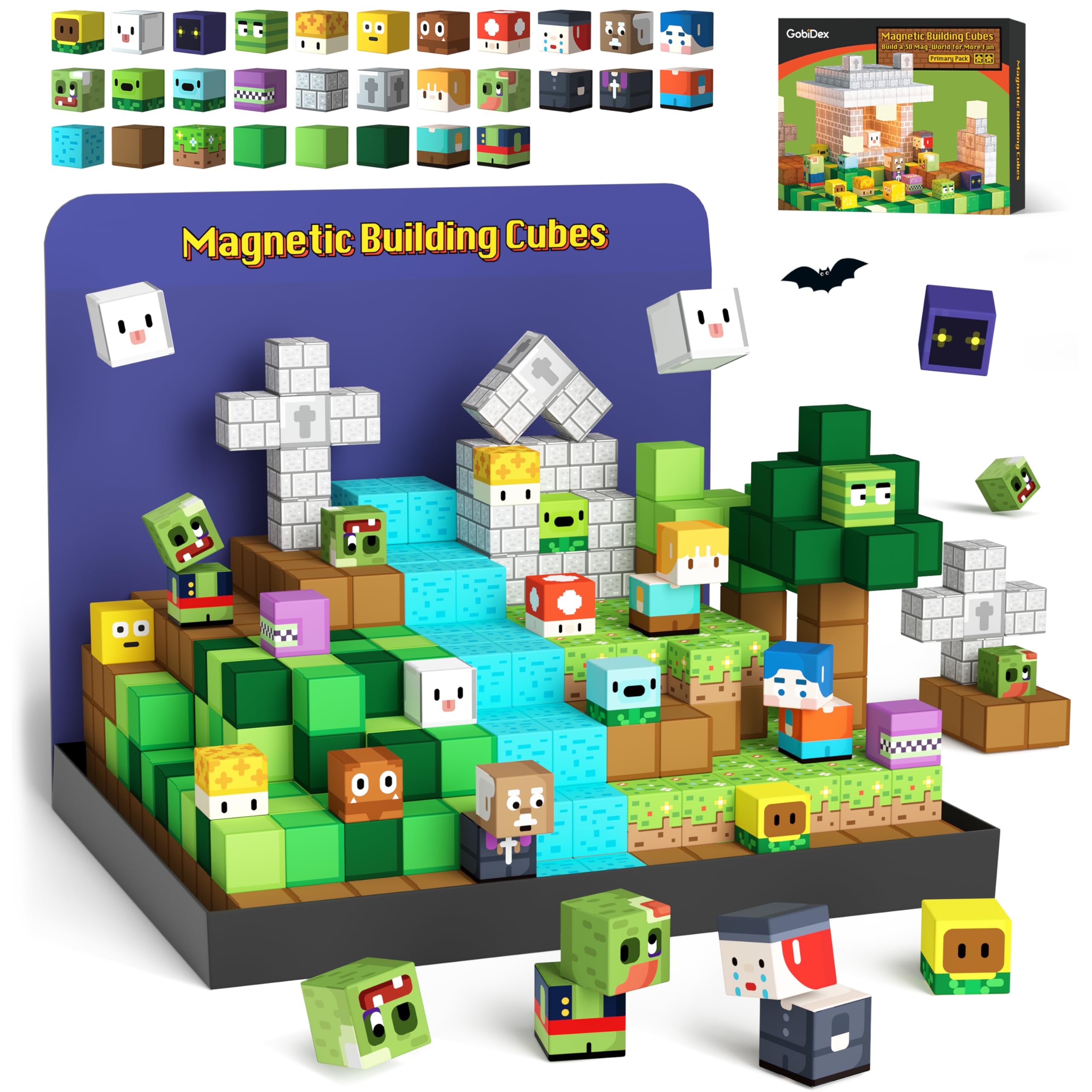 GobiDex Magnetic Blocks Kids Toys for Boys Girls 3+, Build MagWonder World with Zomblock Magnets Cubes, Upgraded STEM Game-Based Building Sensory Gift for Birthday