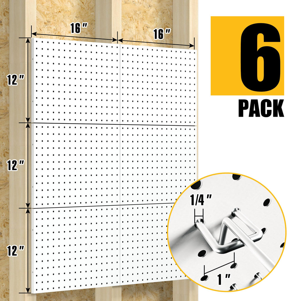 Spampur Peg Board, 6 Pack Metal Pegboard Panels White Pegboards Wall Organizer with 50 Hooks, Heavy Duty Peg Board for Walls Home, Garage Tool Storage, Office Organization, Craft Room, Kitchen