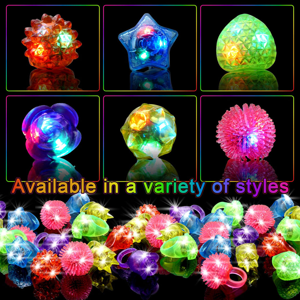 OLUPP 48 Pcs Light Up Rings, Glow In The Dark Party Supplies, 6 Style Flashing Glow In The Dark Rings for Adults & Kids, LED Ring for Birthday Party Favors, Concert, Raves, Halloween, Christmas