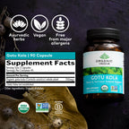 ORGANIC INDIA Gotu Kola Herbal Supplement - Adaptogen for Brain & Nervous System Support, Vegan, Gluten-Free, Kosher, USDA Certified Organic, Non-GMO, Calming, Mental Clarity - 90 Capsules