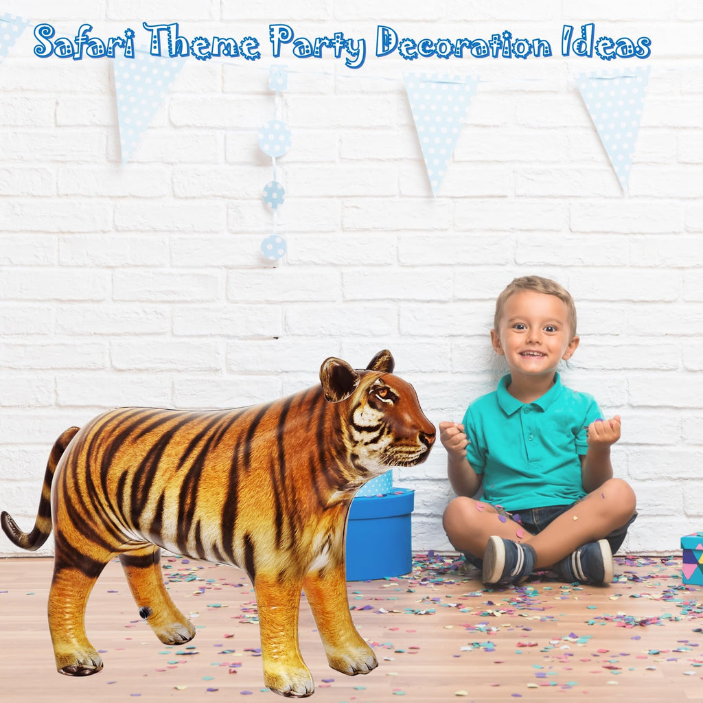 Jet Creations 40" Long Inflatable Tiger Toy, Orange-Yellow with Black Stripes, Realistic Jungle Animal Figure, Home Decor, Photo Prop, Thanksgiving Christmas Winter,Wildlife Safari Theme, 1 pc