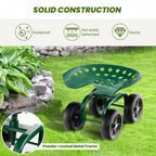 LDAILY Garden Seat with Wheels 11"-16" Adjustable Height for Lawn Planting