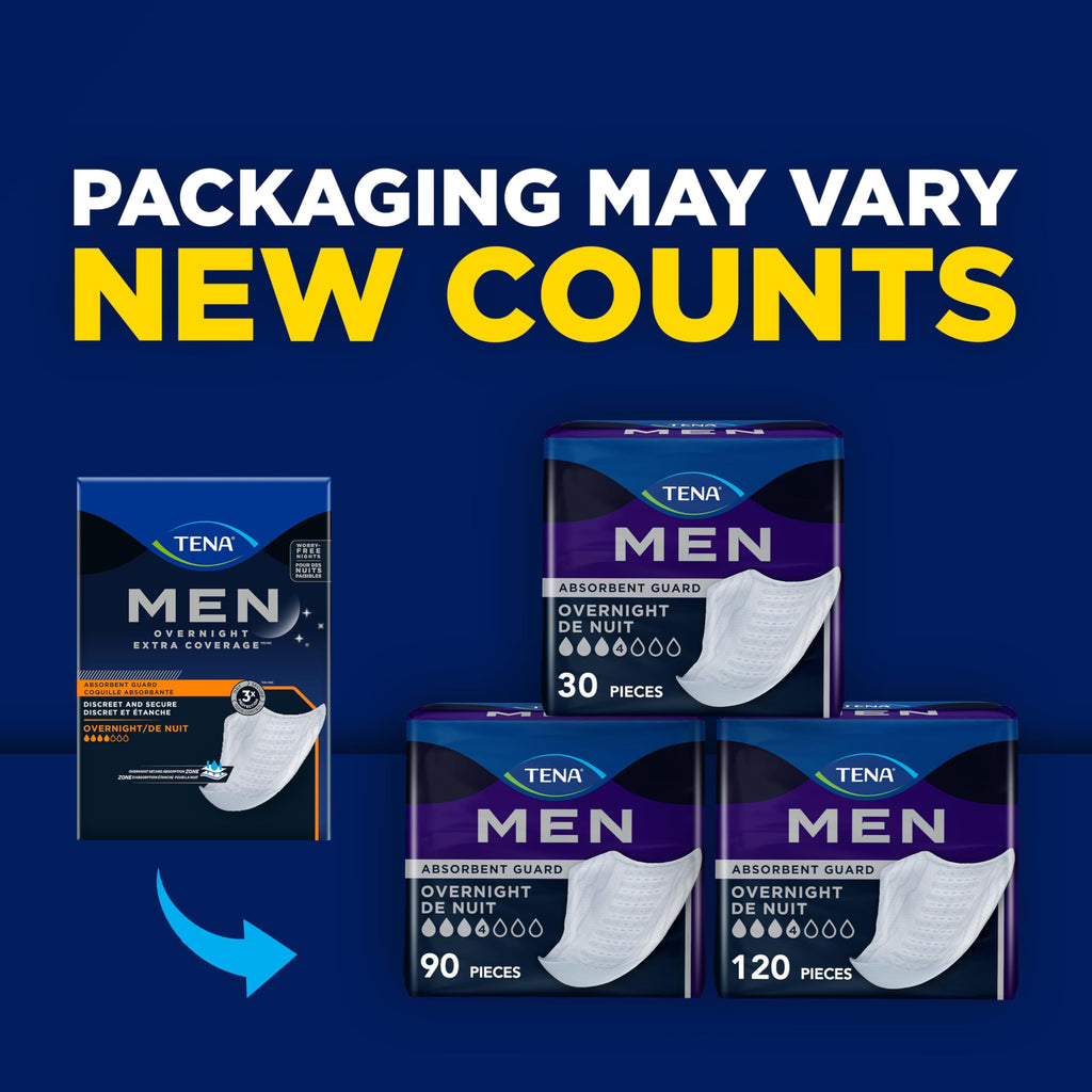 TENA Men Overnight Incontinence Guard, Bladder Control, Discrete, Overnight Absorbency, 120 Count
