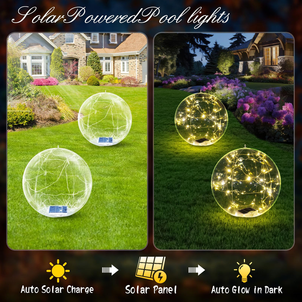 Cootway Floating Pool Lights, 15 Inch Warm White Solar Pool Light that Float, IP68 Waterproof Inflatable Light Up Pool Balls, Float or Hang Solar Floating Lights for Pool, Wedding, Party Decor - 2PC