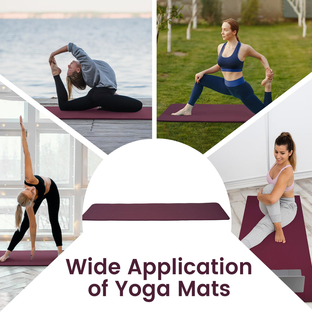 Fitvids 1/2-Inch Thick High Density Foam Exercise Yoga Mat with Carrying Strap, For Cushioning The Body Against Hard Floors, Deep Wine