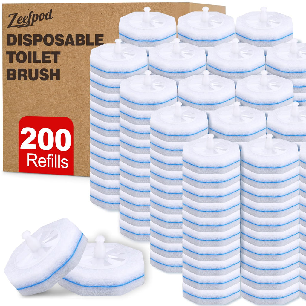 Zeefpod 200 Count Disposable Toilet Brush,Toilet Cleaner Wand Refills Compatible with Most Toilet Brushes- No Falling Apart, Fresh Fragrance，4X Cleaning Power，Bathroom Cleaning.