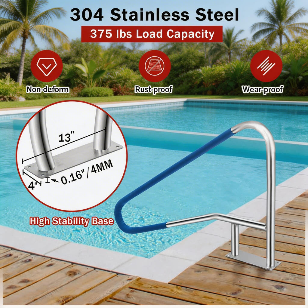 Garvee Pool Handrail 55"x32", Pool Railings for Inground Pools, Safety Handrails 375lbs Load Capacity, 304 Stainless Steel Stair Rail with Grip Cover
