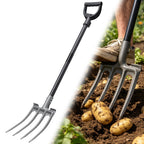 Lcokeiy Pitch Fork, Metal Broadfork Garden Tool Long Handle, 4 Tine Mulch Hay Manure Digging Bedding Hay Potato Garden Fork Shovel for Gardening Loosening Soil Compost