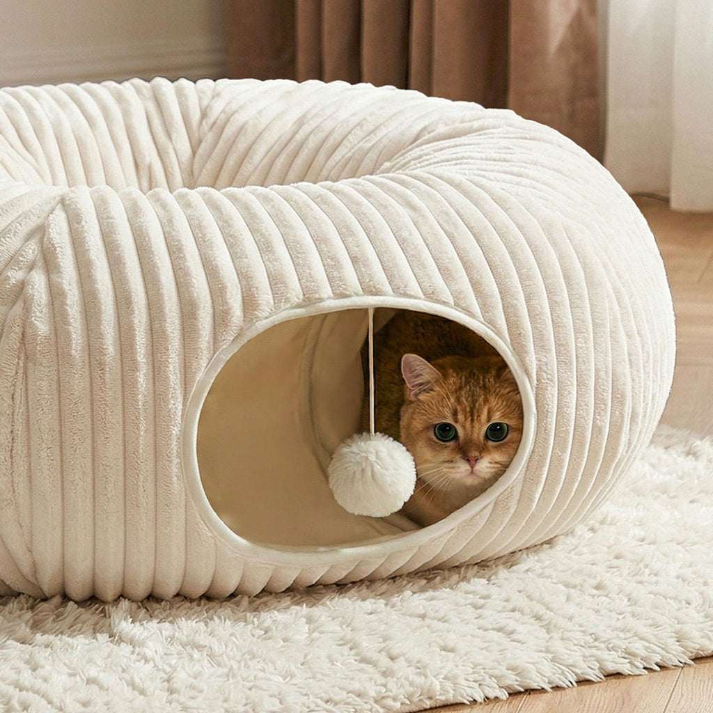 MOYMO Cat Tunnel Bed with 40 Pcs Interactive Cat Toys, White