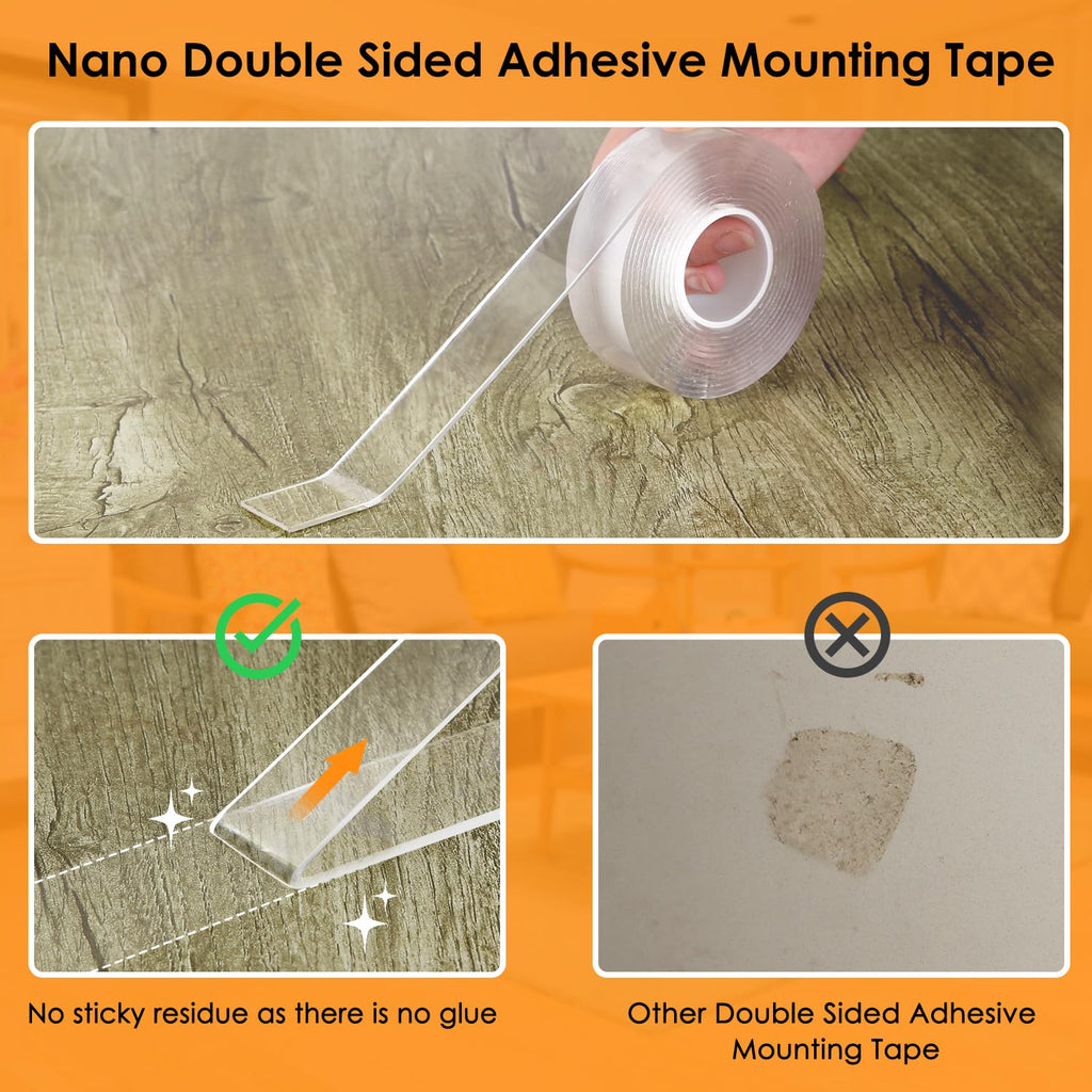 Bekhic® Double Sided Tape Heavy Duty, Clear Mounting Tape Nano Double Sided Adhesive Tape,Picture Hanging Adhesive Strips (9.85FT - Standard)