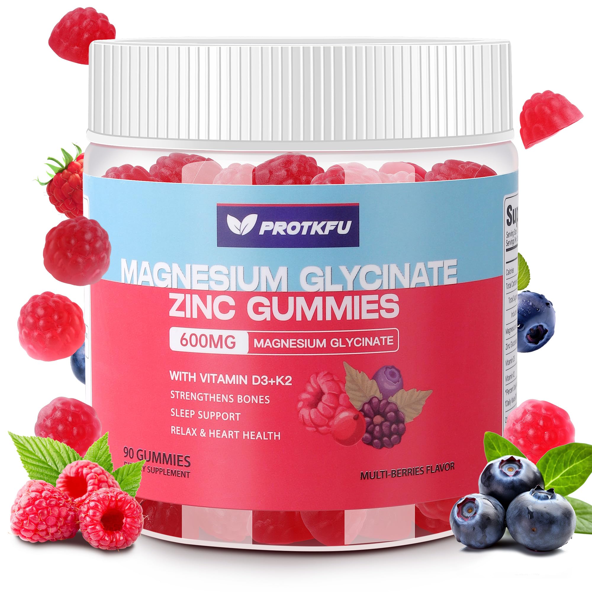 90 CT Magnesium Glycinate Gummies 600mg, Sugar Free Magnesium Gummies w/Zinc & Vitamin D3 - Magnesium Supplements for Sleep, Supports Bone Health, Nerve & Immune Function