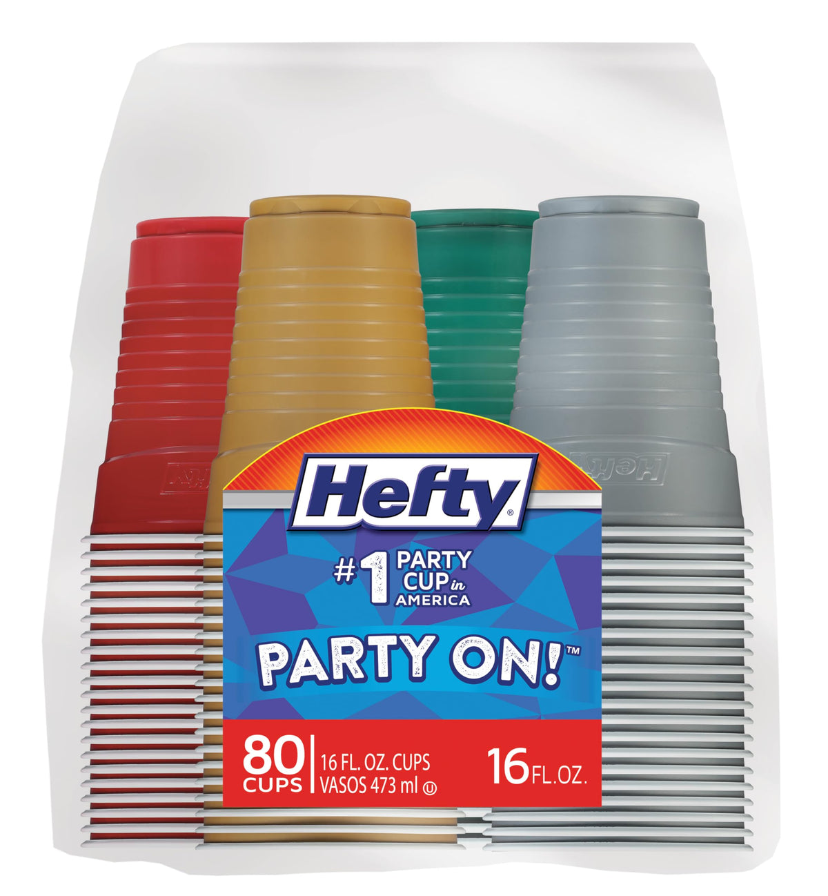 Hefty Party On Disposable Plastic Party Cups, 80 Count, 16 Oz Cups in ...