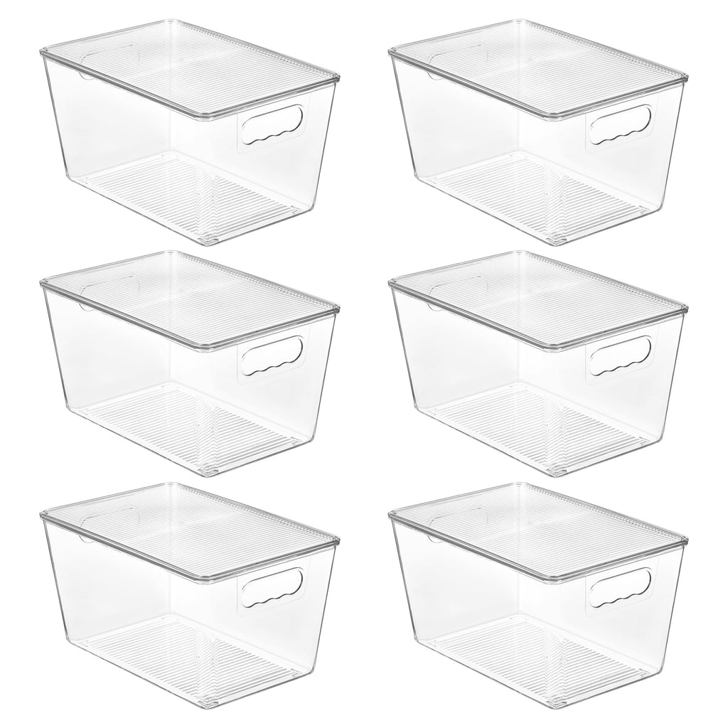 Vtopmart 6 Pack Clear Stackable Storage Bins with Lids, Large Plastic Containers with Handle for Pantry Organization and Storage,Perfect for Kitchen, Fridge, Cabinet, Bathroom Organizer