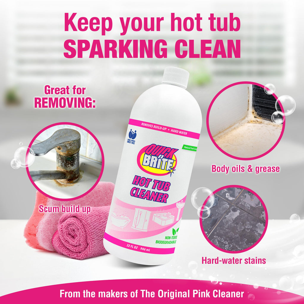 Quick N Brite Heavy Duty Hot Tub Cleaner Kit - Non-abrasive Cleaning Gel with Sponge and Cloth, 32 oz. (Packaging May Vary)