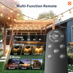 addlon 102FT(96+6) Solar String Lights Outdoor with Remote, Waterproof Patio Lights with 30 Shatterproof LED Bulbs, 30H+ Long-Lasting Dimmable & Timable Solar Light for Backyard Camping Garden Decor