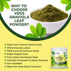 Vegs Graviola Soursop Leaf Powder - The Single Origin, True Green, Organic Graviola Leaves Powder - Gentle Dried & High Potency Soursop with Powerful Antioxidants, Vitamins – No Sugar, Non-GMO, 8 oz