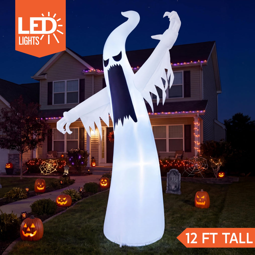 Joiedomi 12 FT Halloween Inflatables Outdoor Decorations, Scary Ghost Halloween Decor, Inflatable Ghost Blow Ups for Yard with LEDs for Outside Yard Decorations
