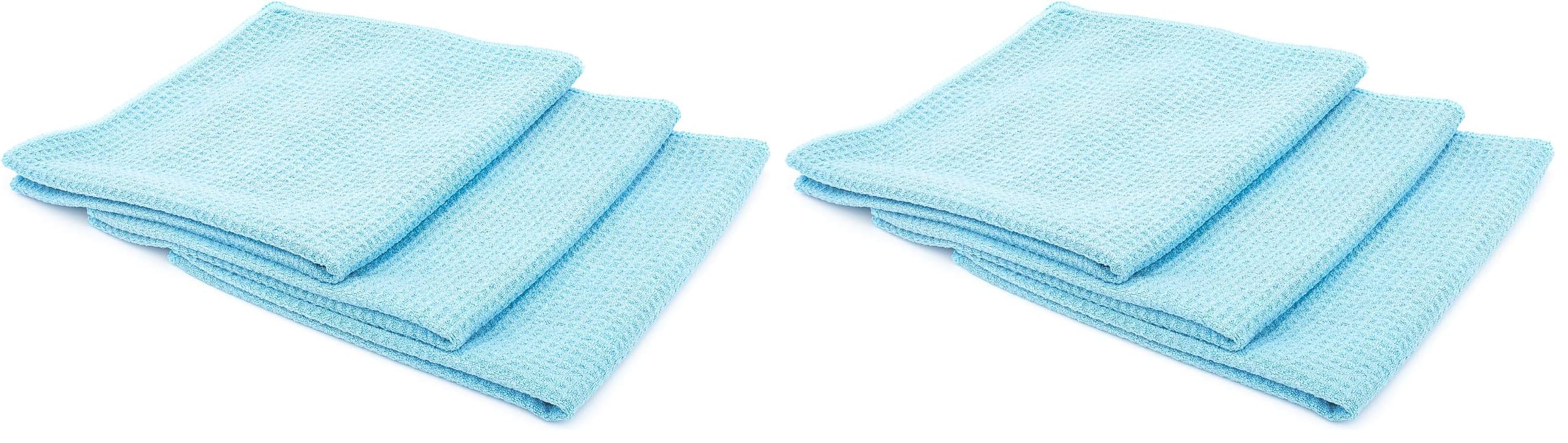 The Rag Company - Standard Waffle Weave Towels, Microfiber Detailing, Window/Glass and Drying, Wax & Polish, Lint-Free, Streak-Free, 370gsm, 16in x 16in, Light Blue (6-Pack)