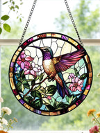 Hummingbird Stained Glass Suncatcher Window Hanging Flowers Gifts for Mom