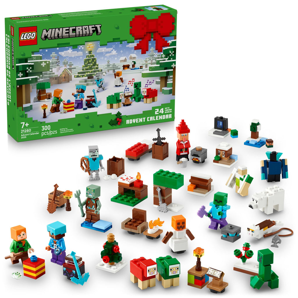 LEGO Minecraft Advent Calendar 2025 Building Toy - Kids Holiday Countdown Set for Boys & Girls, Ages 7+ - 24 Buildable Surprises & 8 Minifigures for Gamers - Collectible Gift for Christmas - 21280