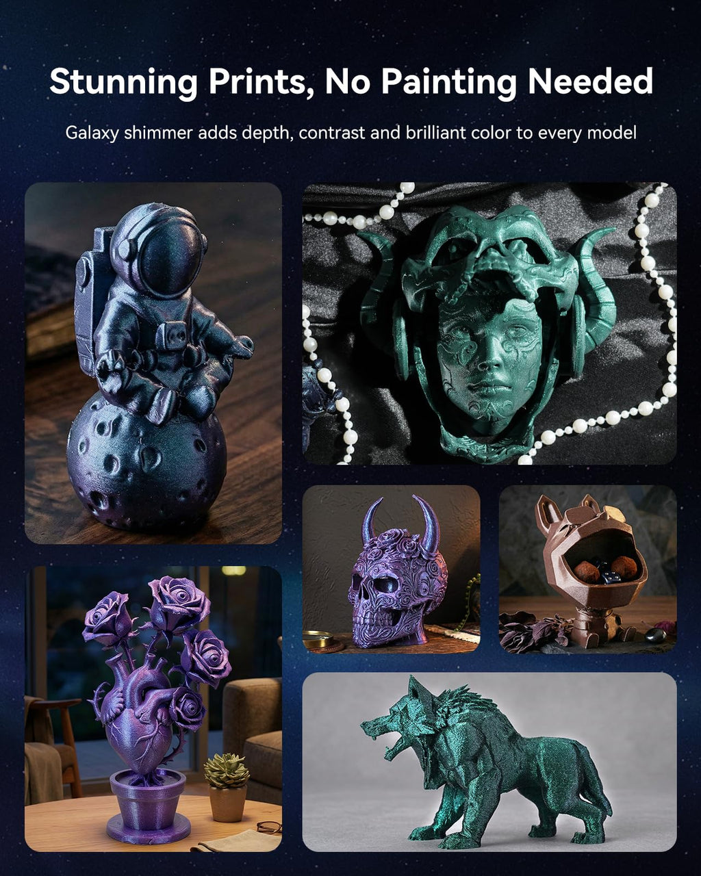 SUNLU Galaxy PLA Filament 1.75mm, Nebula Green, Color-Shifting Pearlescent Glitter PLA 1kg, Light-Activated Shine, Smooth Gloss Finish, Neatly Wound, Fits Most FDM Printers