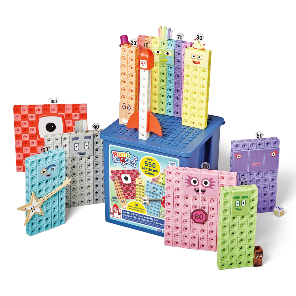 hand2mind Numberblocks Heroes with Zeroes MathLink Cubes Activity Set, Preschool Learning Activities, Math Manipulatives Kindergarten, Counting Blocks, Number Linking Cubes, Kids Educational Toys